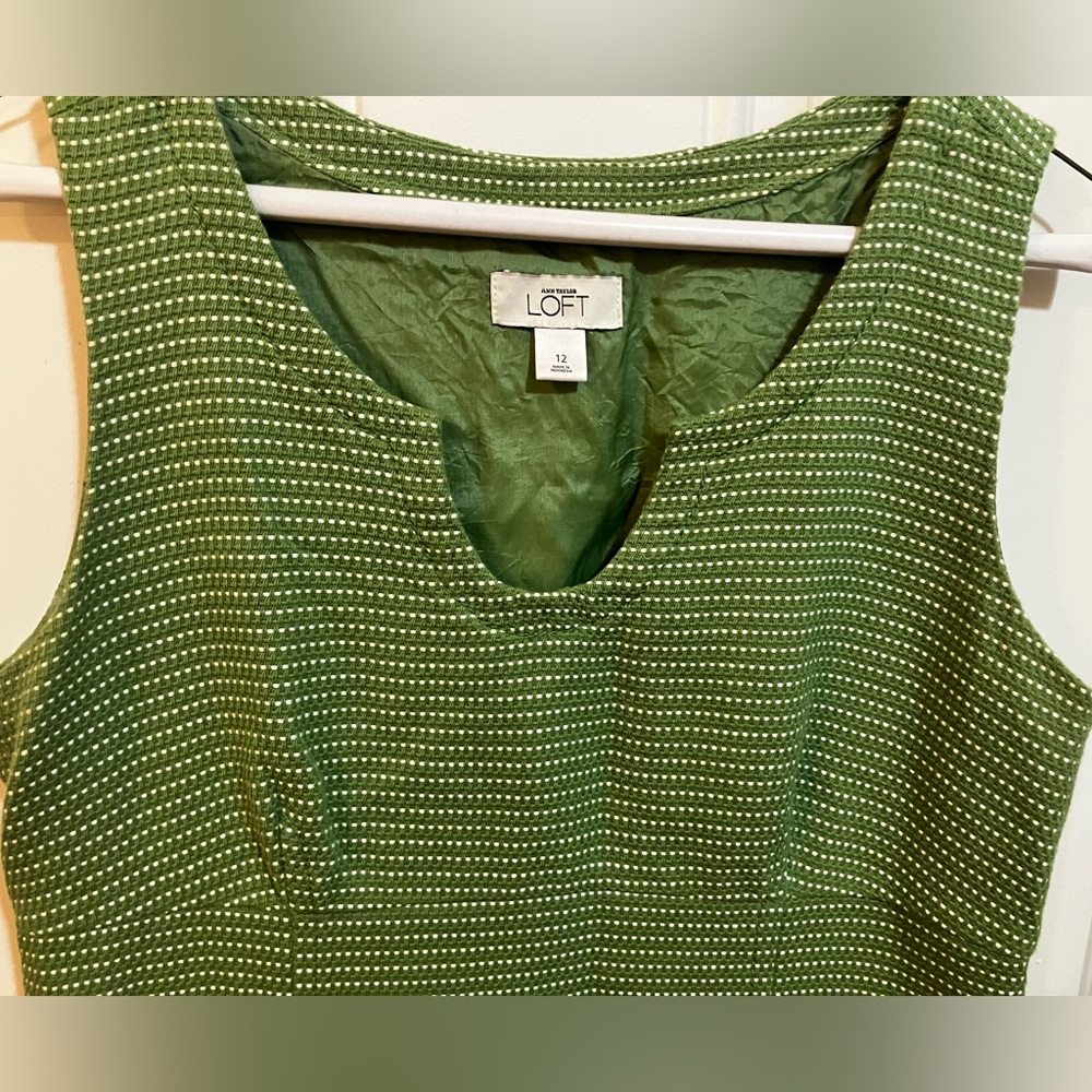 LOFT Vintage Texture Stem Green/White Shift Mini Dress (Modern Size: 8/10 Med) - Picture 3 of 13
